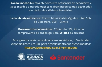 SANTANDER INICIA ATENDIMENTO A 2,1 MIL SERVIDORES MUNICIPAIS DE AGUDOS