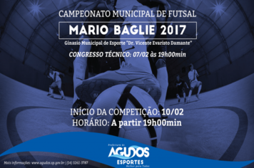 Campeonato de Futsal Mário Baglie recebe documentação de inscritos até 06 de fevereiro
