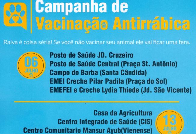 Campanha de Vacinação Antirrábica em Agudos será realizada em julho 