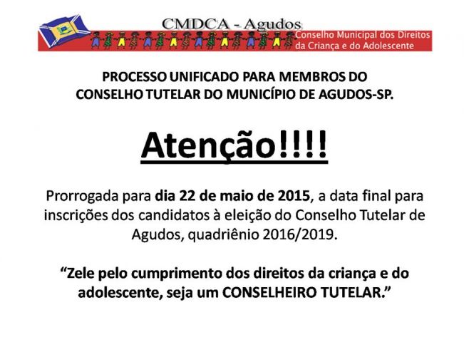 CMDCA prorroga prazo final para inscrições de conselheiros tutelares