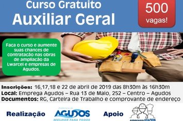 ATENÇÃO: HOJE É O ÚLTIMO DIA PARA FAZER A INSCRIÇÃO NO CURSO GRATUITO DE AUXILIAR GERAL