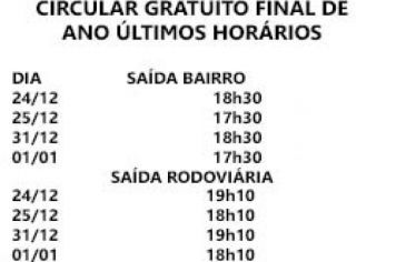 Horário de Circular Gratuito muda no final de ano