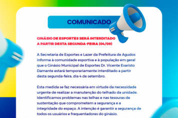Ginásio de Esportes será interditado a partir desta segunda-feira (04/09)