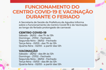 Funcionamento do centro covid-19 e vacinação durante o feriado